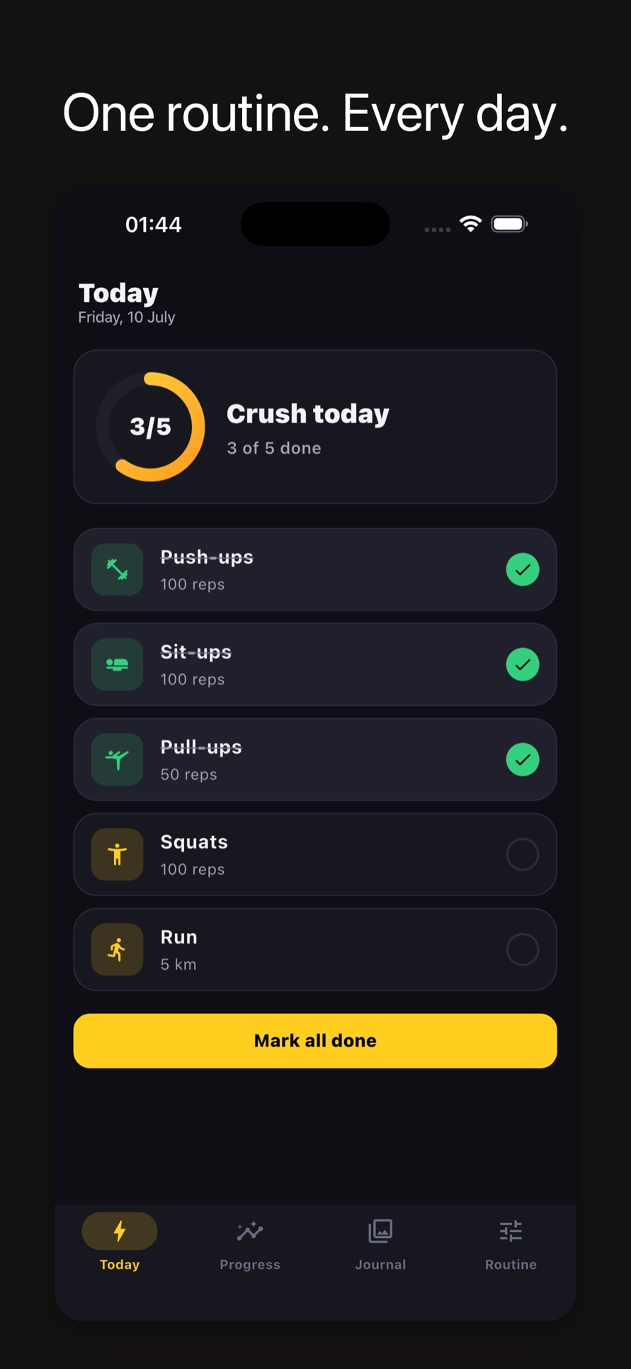 Hero Workout screenshot of the Today screen