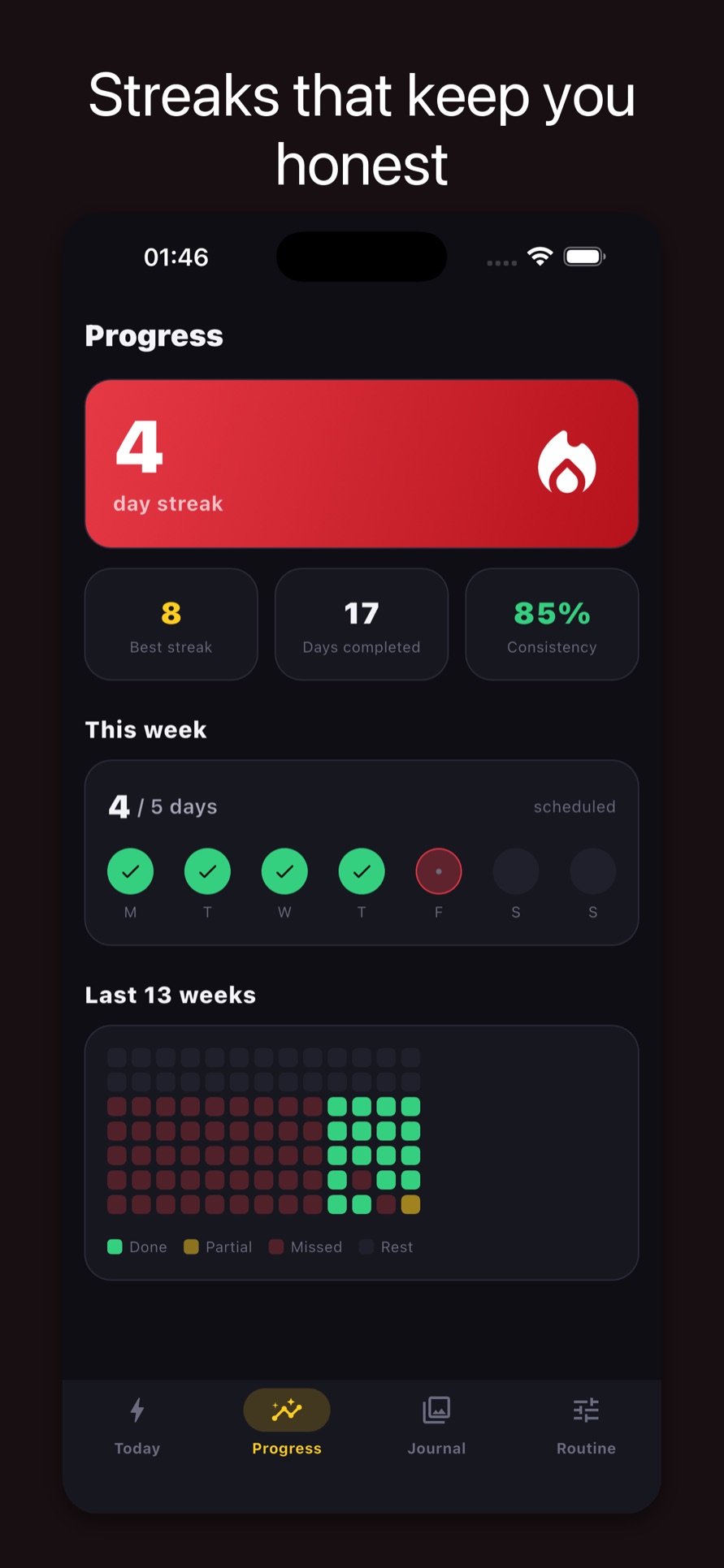 Hero Workout screenshot of the Progress screen