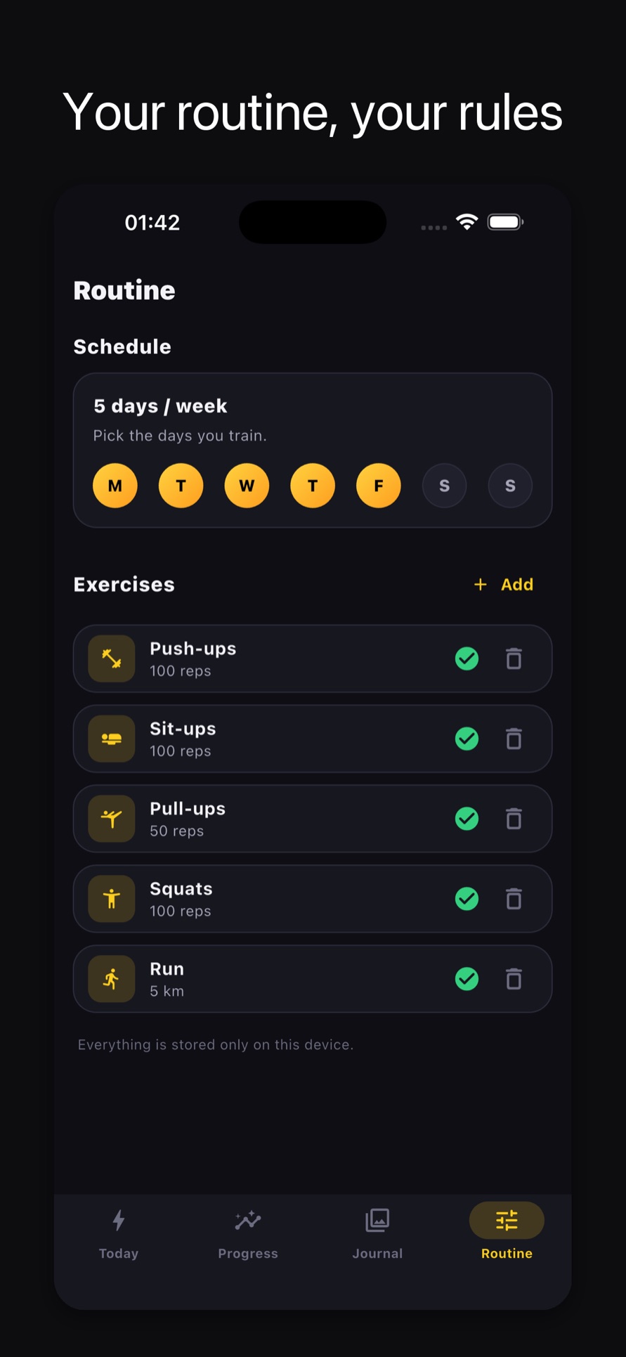 Hero Workout screenshot of the Routine editor