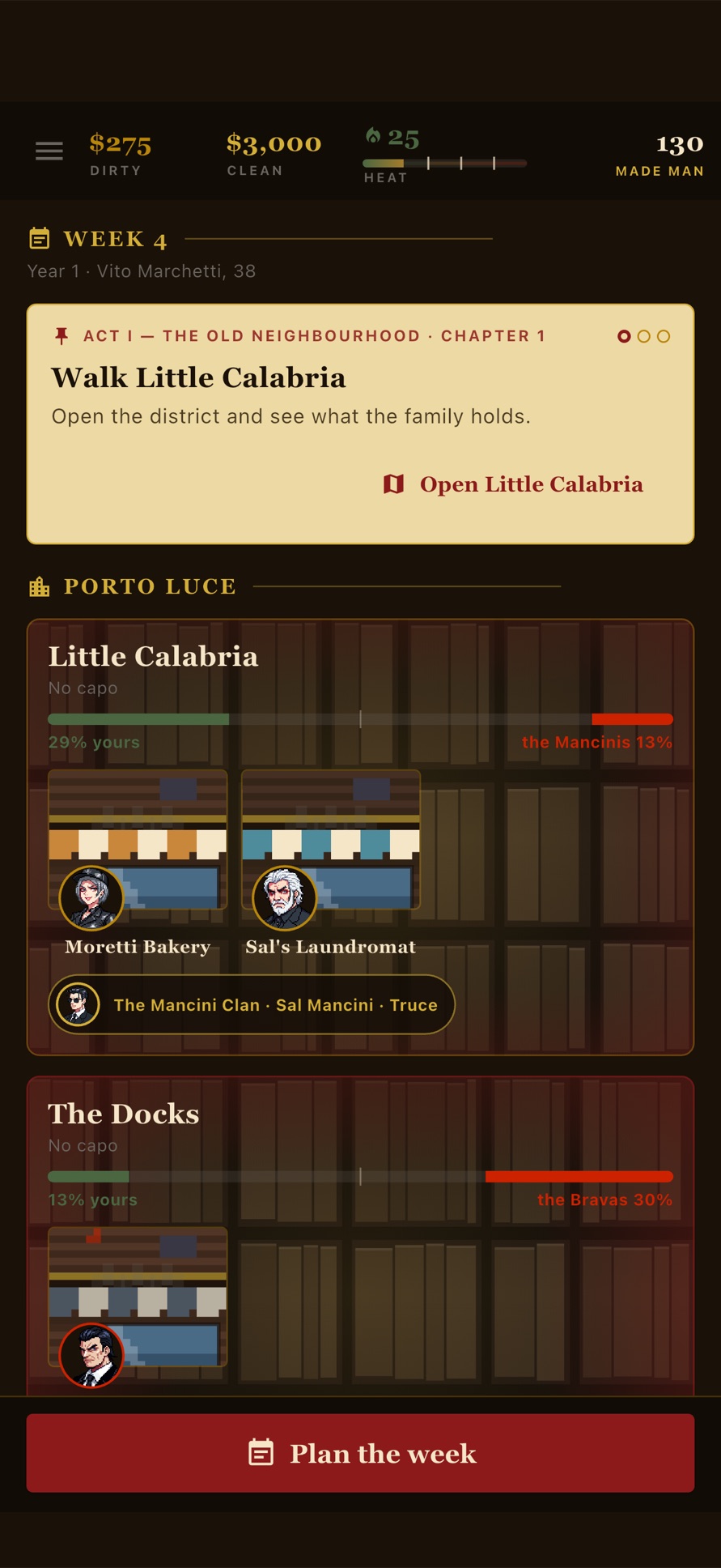 La Famiglia screenshot of the operations board