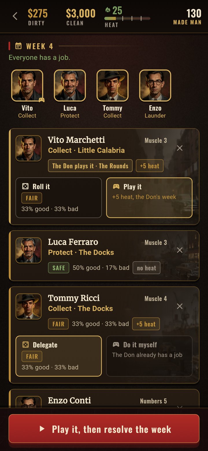 La Famiglia screenshot of the weekly crew assignment