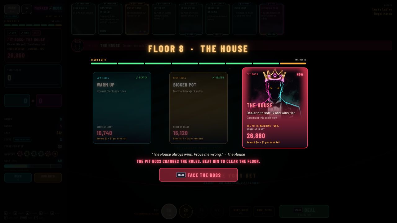 Marked Deck screenshot of the floor map and The House