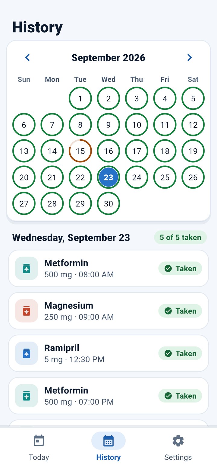 MedMate history screen