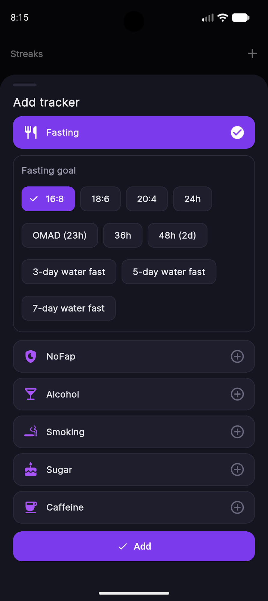 Streaks screenshot dashboard