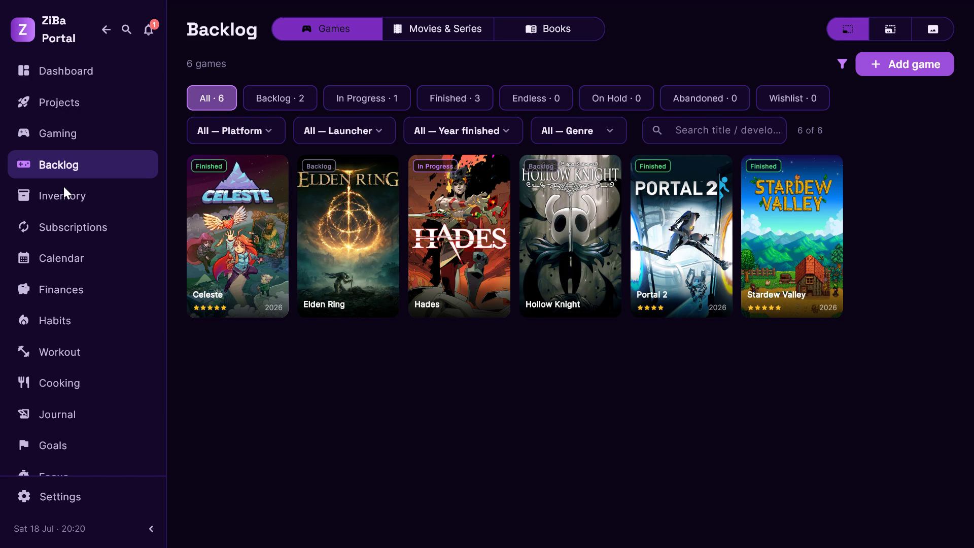 ZiBa Portal backlog