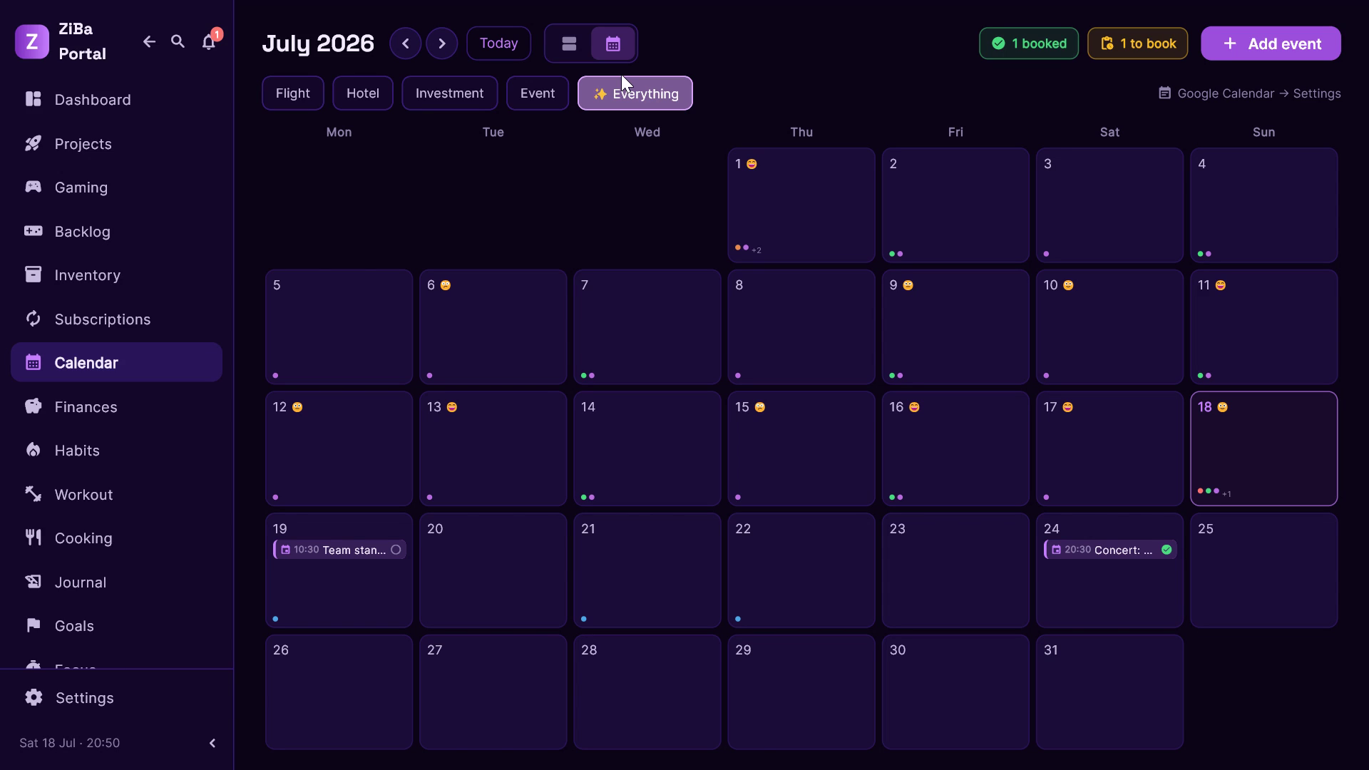 ZiBa Portal calendar
