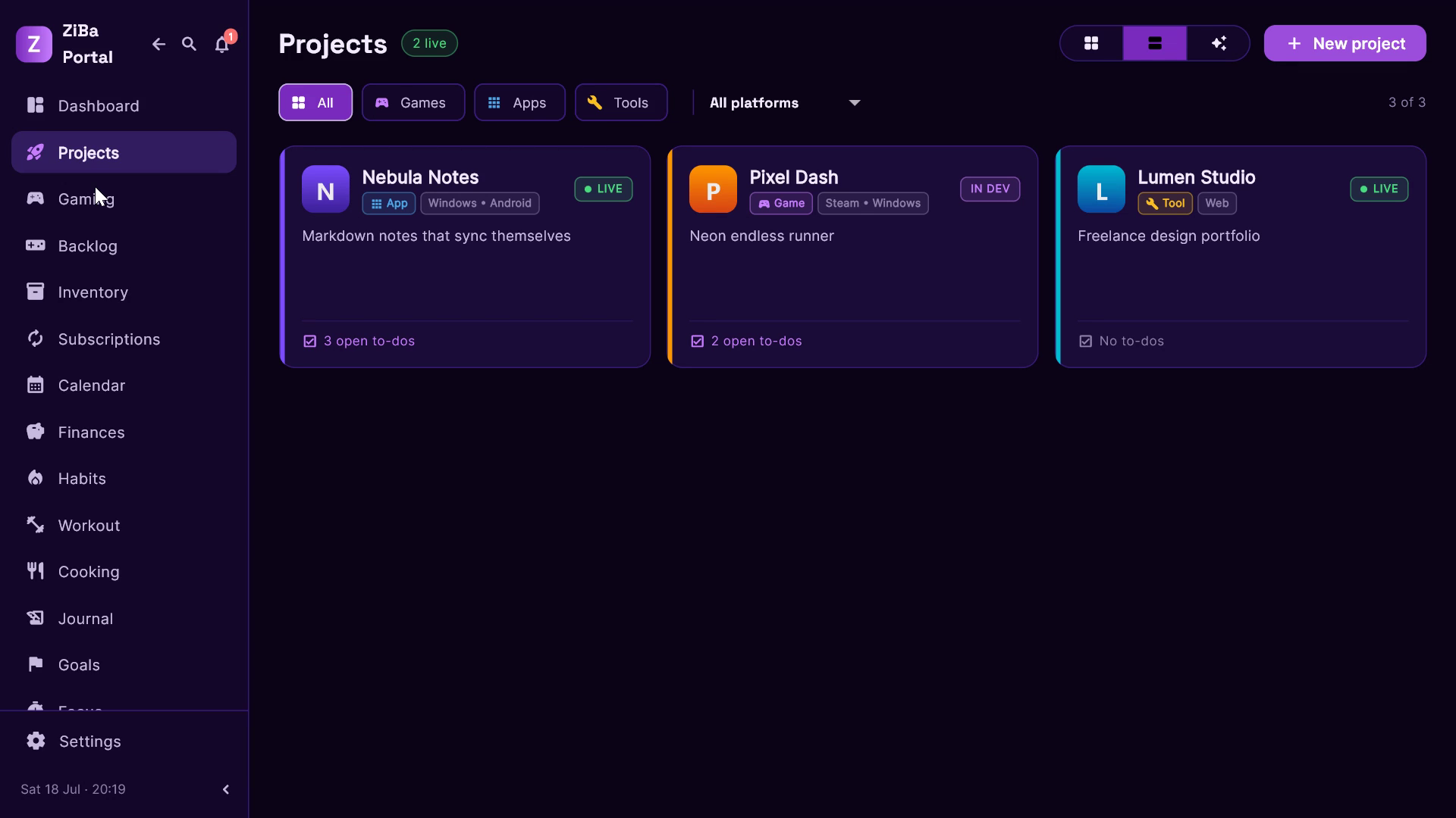 ZiBa Portal projects